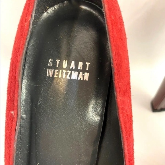 Womens Stuart Weitzman Sz 8.5 Pumps Ankle Strap Mary Janes Dark Red Suede Italy - Picture 8 of 8